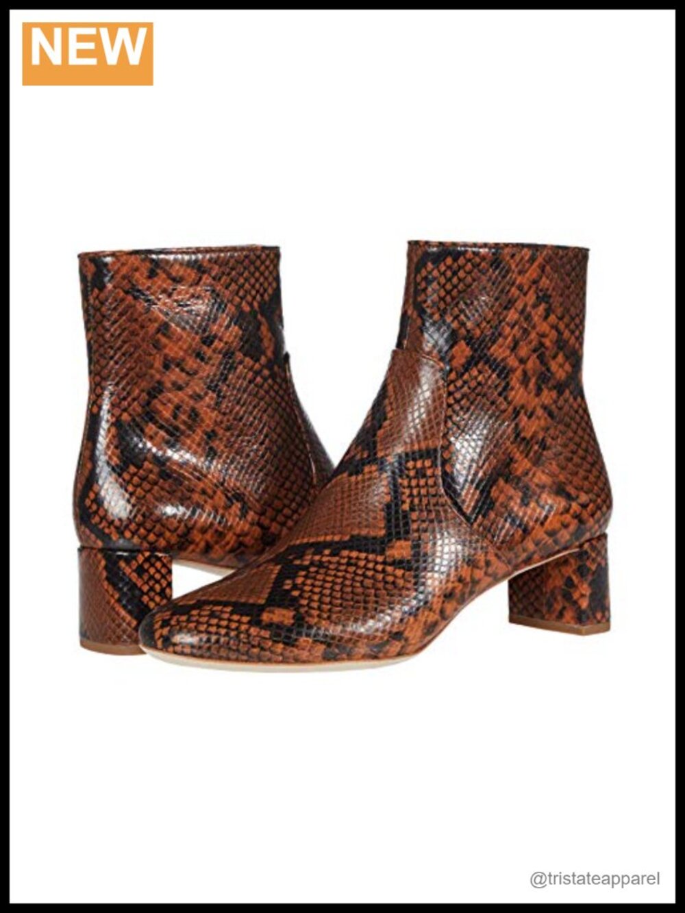 MID HEEL EMBOSSED SNAKE ANKLE BOOT PULL ON LEATHER
